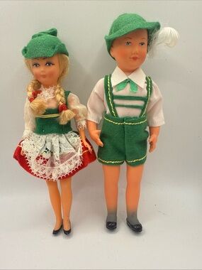 Vintage Plastic German Dolls- Traditional Lederhosen & Dirndl set of 2